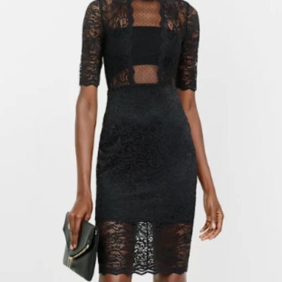 NWT Express Women's Sheath Dress Size 6 Red Floral Lace Mock Neck Short Sleeve - Picture 5 of 6